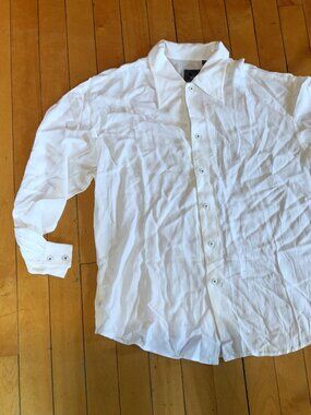 VINTAGE Liz Wear White Cotton Shirt Womens Long Sleeve Pockets Button Up Shirt